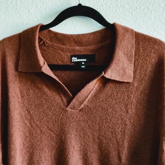 The Commons Men XL Brown 100% Cashmere Polo Collar Sweater Knit Long Sleeve NEW - Picture 6 of 8